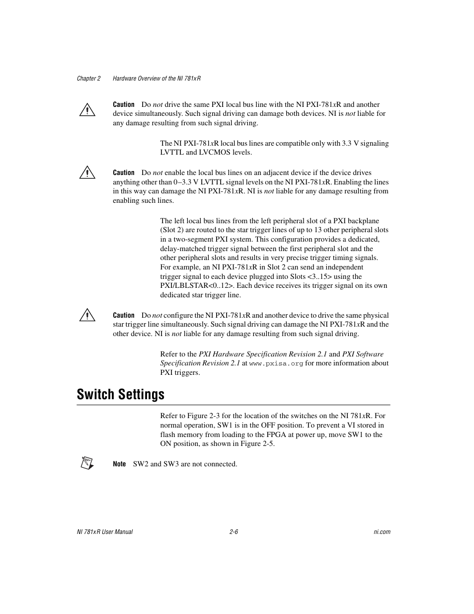 Switch settings, Switch settings -6 | National Instruments NI 781xR User Manual | Page 24 / 48