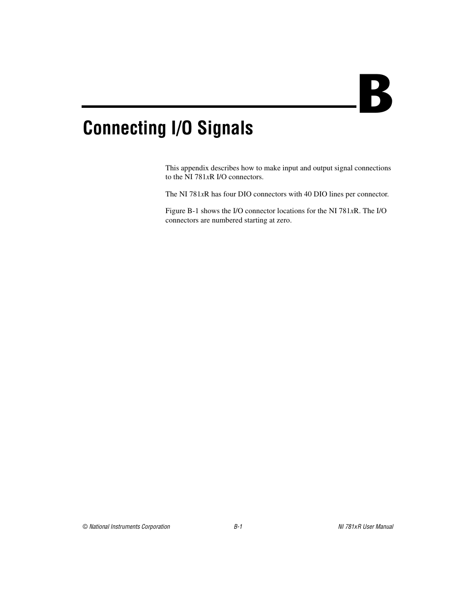 Appendix b connecting i/o signals, Ix b, Connecting i/o signals | National Instruments NI 781xR User Manual | Page 33 / 48