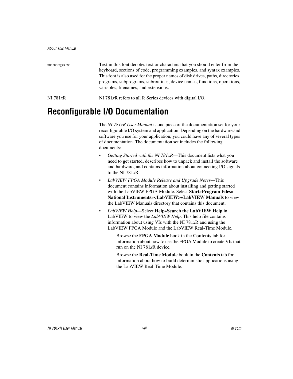 Reconfigurable i/o documentation | National Instruments NI 781xR User Manual | Page 8 / 48