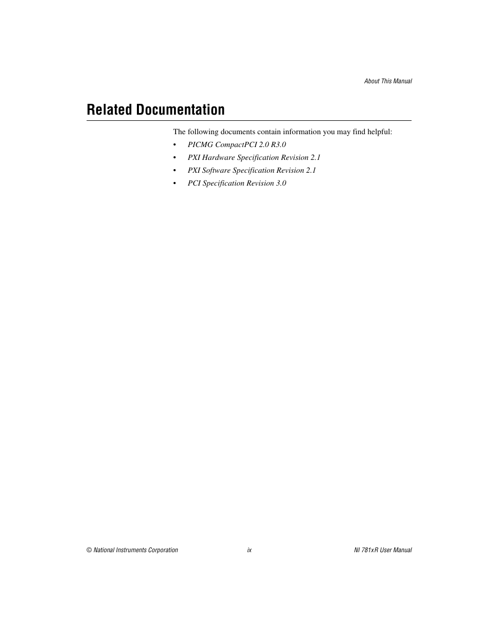 Related documentation | National Instruments NI 781xR User Manual | Page 9 / 48