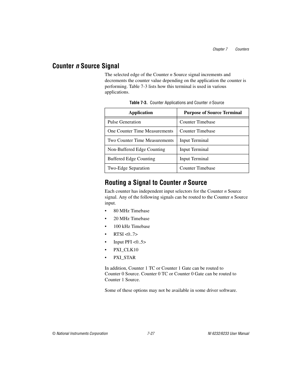 Counter n source signal, Routing a signal to counter n source, Counter n source signal -27 | Routing a signal to counter n source -27 | National Instruments NI 6232 User Manual | Page 100 / 180