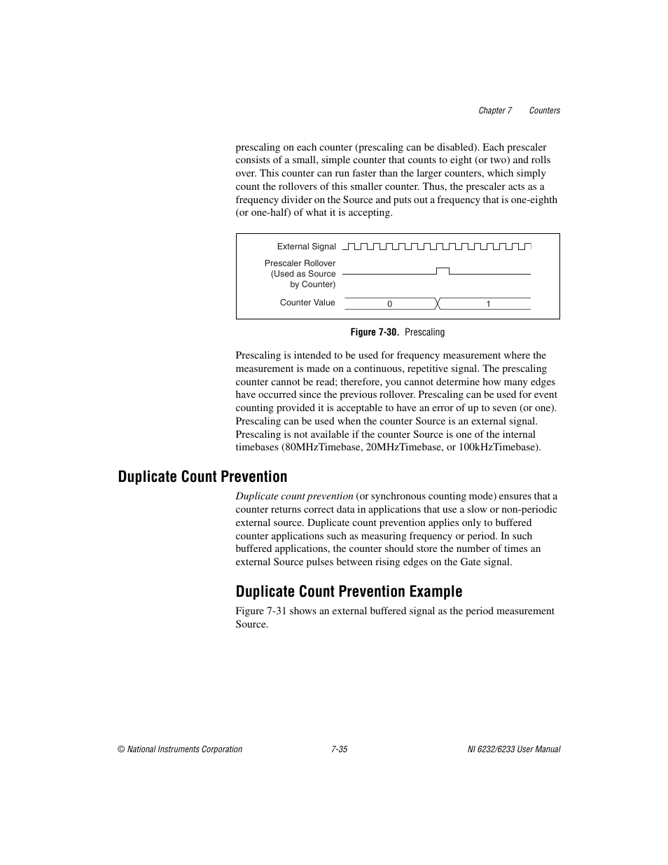 Figure 7-30. prescaling, Duplicate count prevention, Duplicate count prevention example | Duplicate count prevention -35, Duplicate count prevention example -35 | National Instruments NI 6232 User Manual | Page 108 / 180