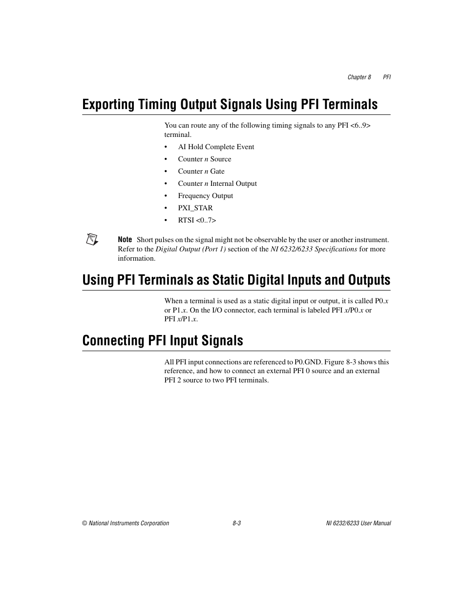 Connecting pfi input signals | National Instruments NI 6232 User Manual | Page 116 / 180