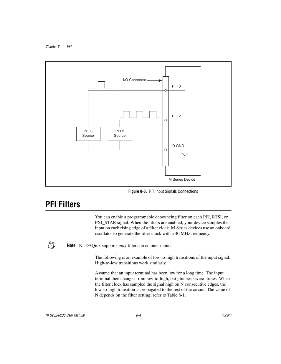 Figure 8-3. pfi input signals connections, Pfi filters, Pfi filters -4 | National Instruments NI 6232 User Manual | Page 117 / 180