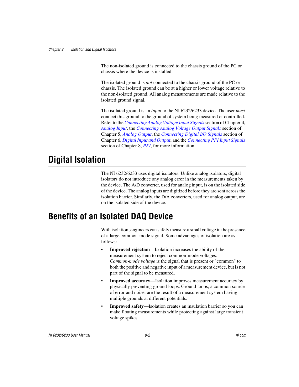 Digital isolation, Benefits of an isolated daq device | National Instruments NI 6232 User Manual | Page 123 / 180