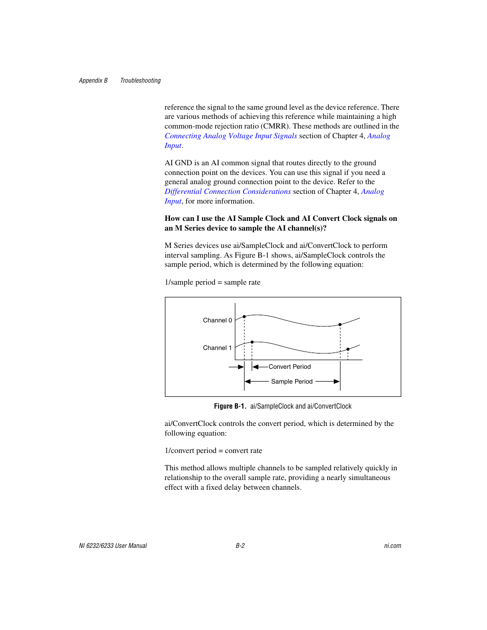 Figure b-1. ai/sampleclock and ai/convertclock | National Instruments NI 6232 User Manual | Page 148 / 180