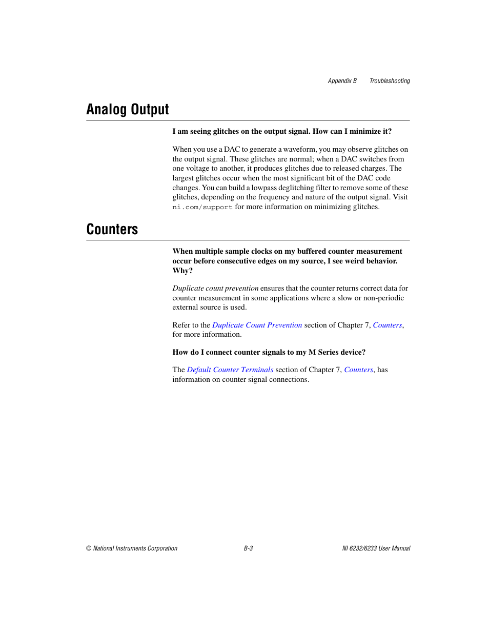 Analog output, Counters | National Instruments NI 6232 User Manual | Page 149 / 180