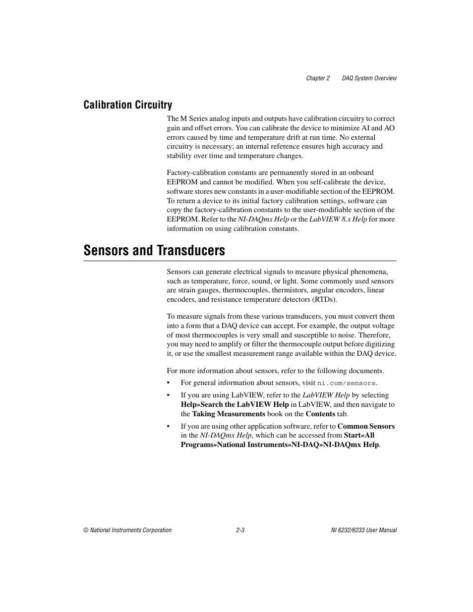 Calibration circuitry, Sensors and transducers, Calibration circuitry -3 | Sensors and transducers -3 | National Instruments NI 6232 User Manual | Page 22 / 180