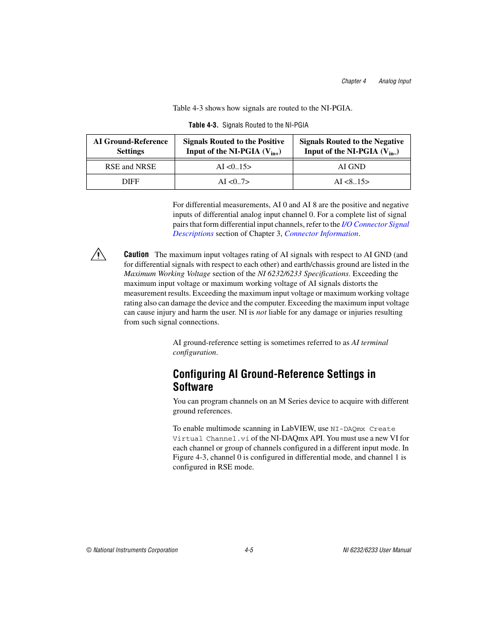 Table 4-3. signals routed to the ni-pgia | National Instruments NI 6232 User Manual | Page 32 / 180
