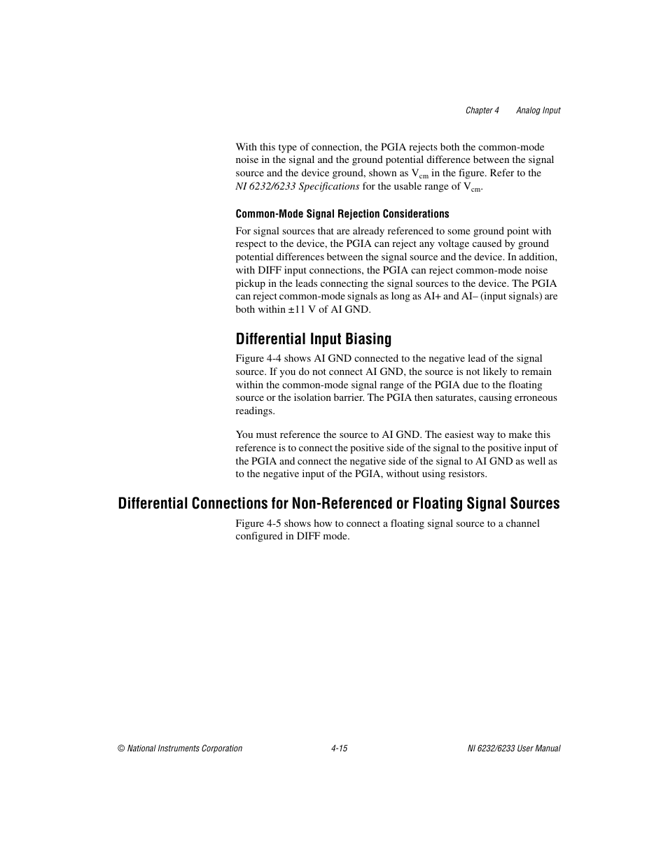 Differential input biasing, Differential input biasing -15 | National Instruments NI 6232 User Manual | Page 42 / 180