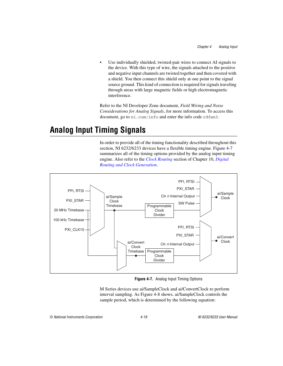 Analog input timing signals, Figure 4-7. analog input timing options, Analog input timing signals -19 | National Instruments NI 6232 User Manual | Page 46 / 180