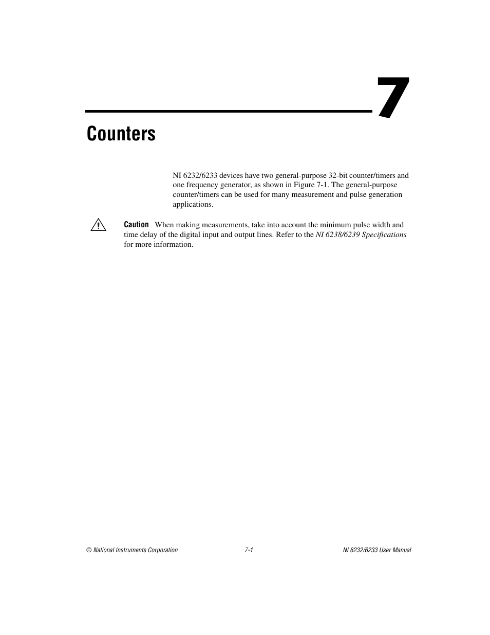Chapter 7 counters, Counters | National Instruments NI 6232 User Manual | Page 74 / 180