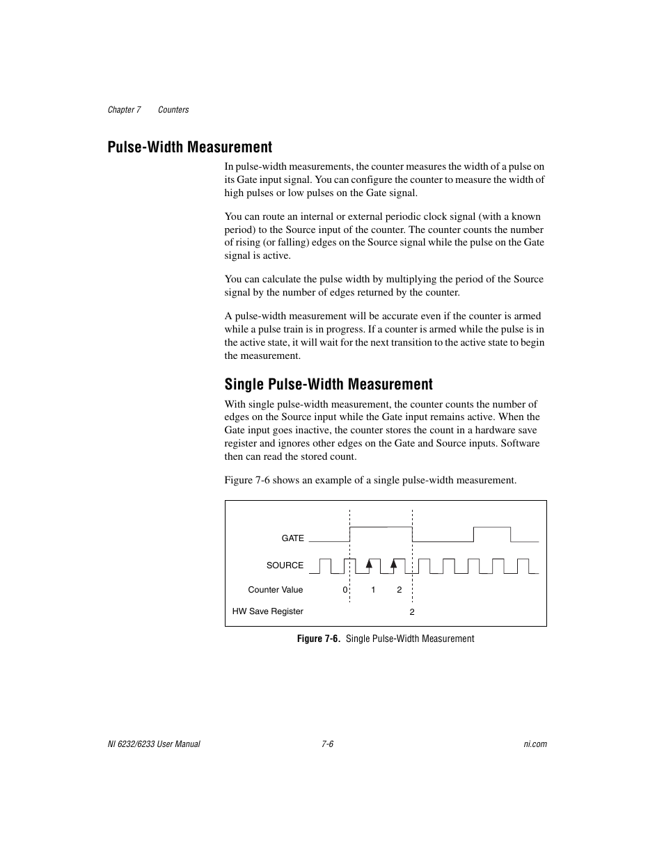 Pulse-width measurement, Single pulse-width measurement, Figure 7-6. single pulse-width measurement | Pulse-width measurement -6, Single pulse-width measurement -6 | National Instruments NI 6232 User Manual | Page 79 / 180