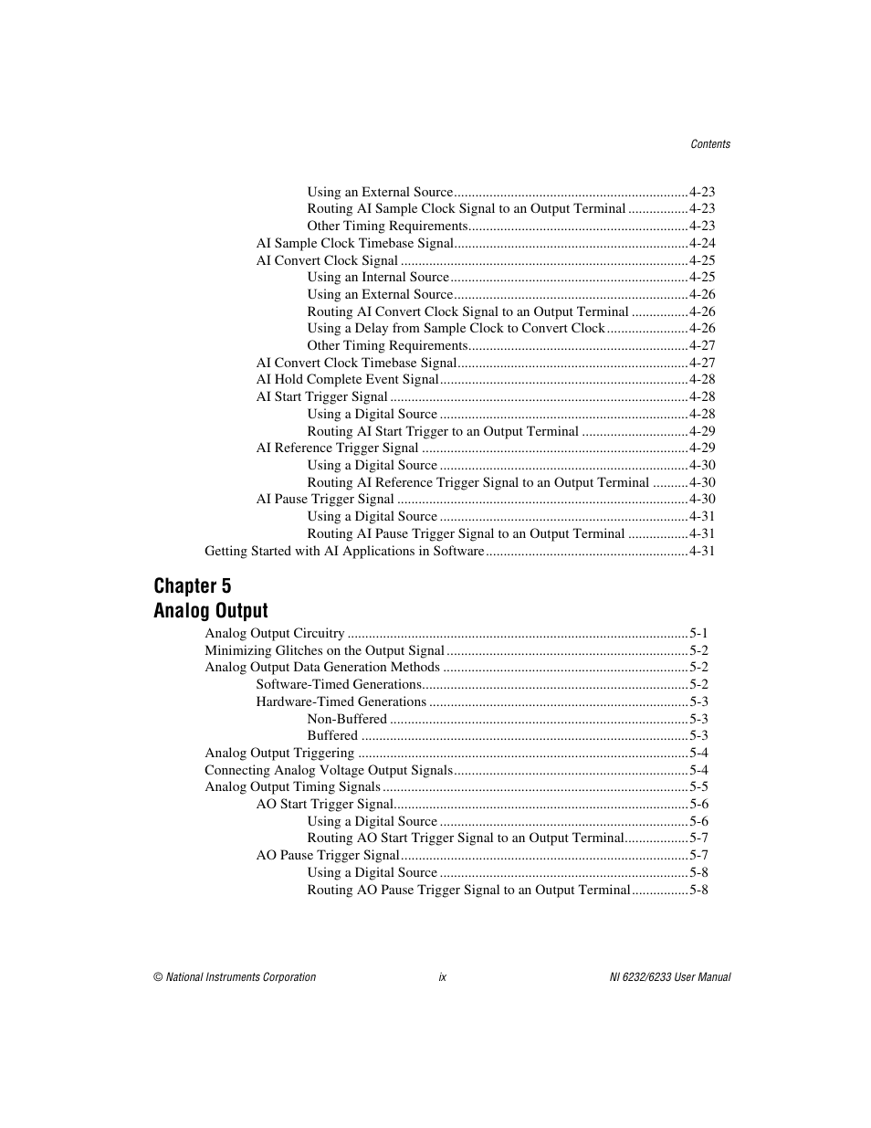Chapter 5 analog output | National Instruments NI 6232 User Manual | Page 8 / 180