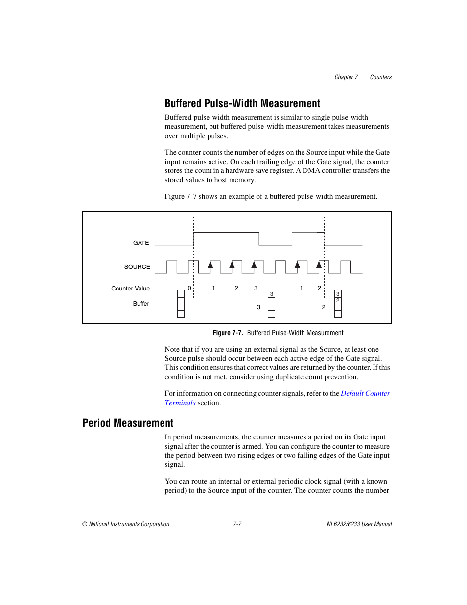 Buffered pulse-width measurement, Figure 7-7. buffered pulse-width measurement, Period measurement | Buffered pulse-width measurement -7, Period measurement -7 | National Instruments NI 6232 User Manual | Page 80 / 180