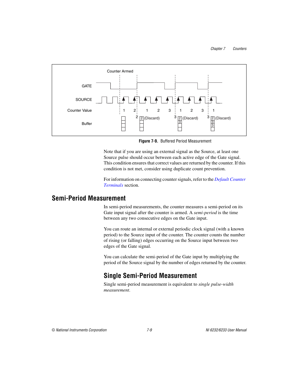 Figure 7-9. buffered period measurement, Semi-period measurement, Single semi-period measurement | Semi-period measurement -9, Single semi-period measurement -9 | National Instruments NI 6232 User Manual | Page 82 / 180