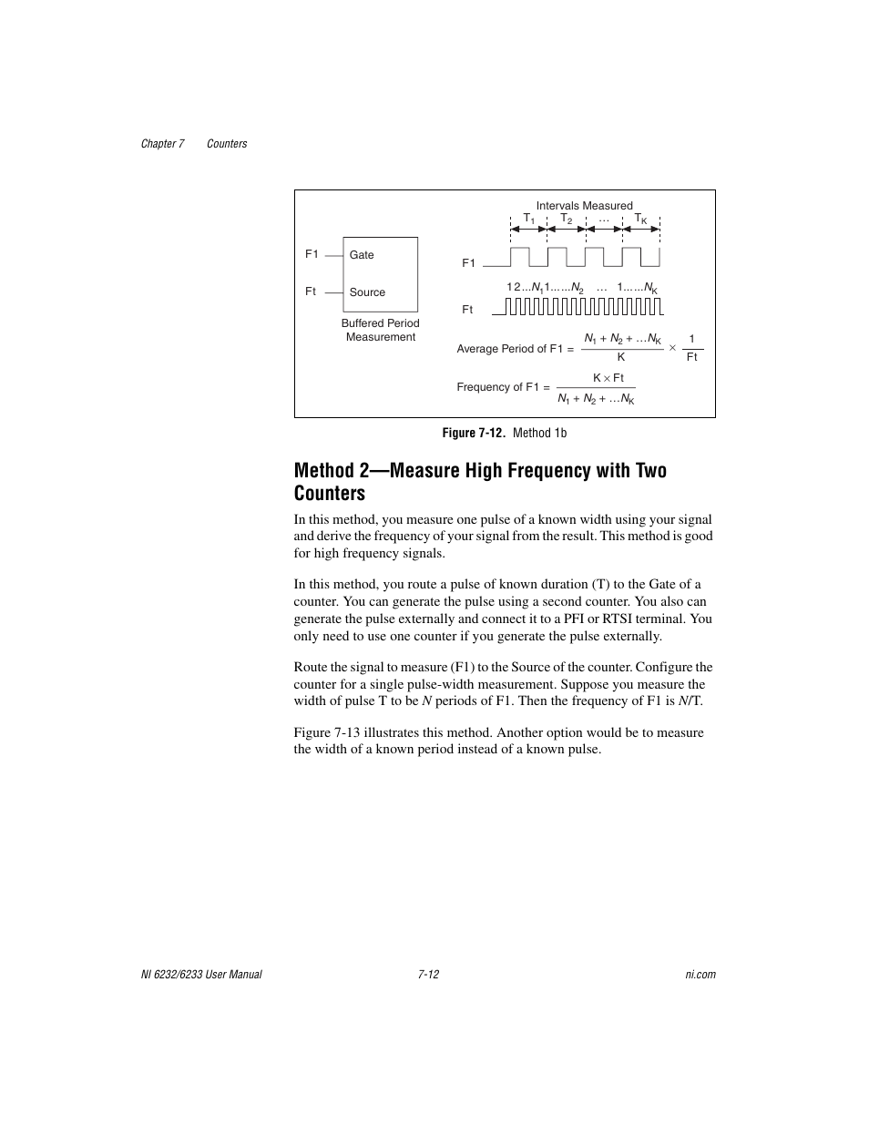 Figure 7-12. method 1b, Method 2-measure high frequency with two counters, Method 2—measure high frequency with two counters | National Instruments NI 6232 User Manual | Page 85 / 180