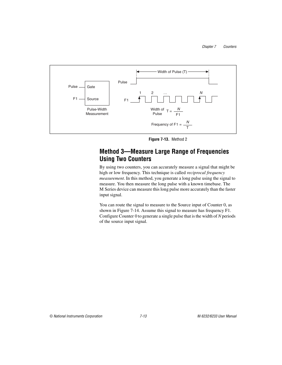 Figure 7-13. method 2, Method 3—measure large range of frequencies using, Two counters -13 | National Instruments NI 6232 User Manual | Page 86 / 180