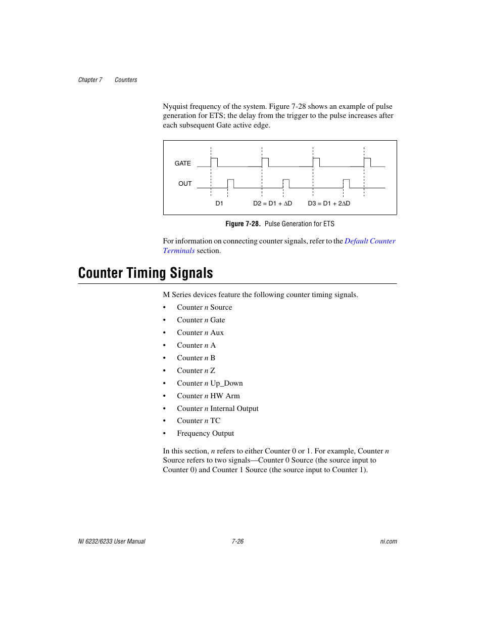 Figure 7-28. pulse generation for ets, Counter timing signals, Counter timing signals -26 | National Instruments NI 6232 User Manual | Page 99 / 180