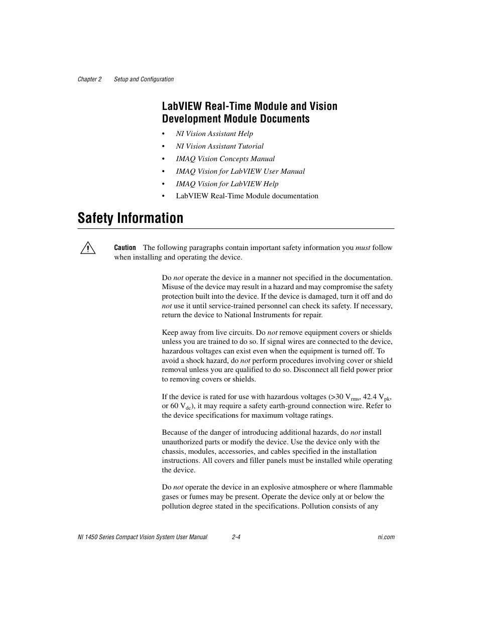 Safety information, Documents -4, Safety information -4 | National Instruments NI 1450 Series User Manual | Page 18 / 83