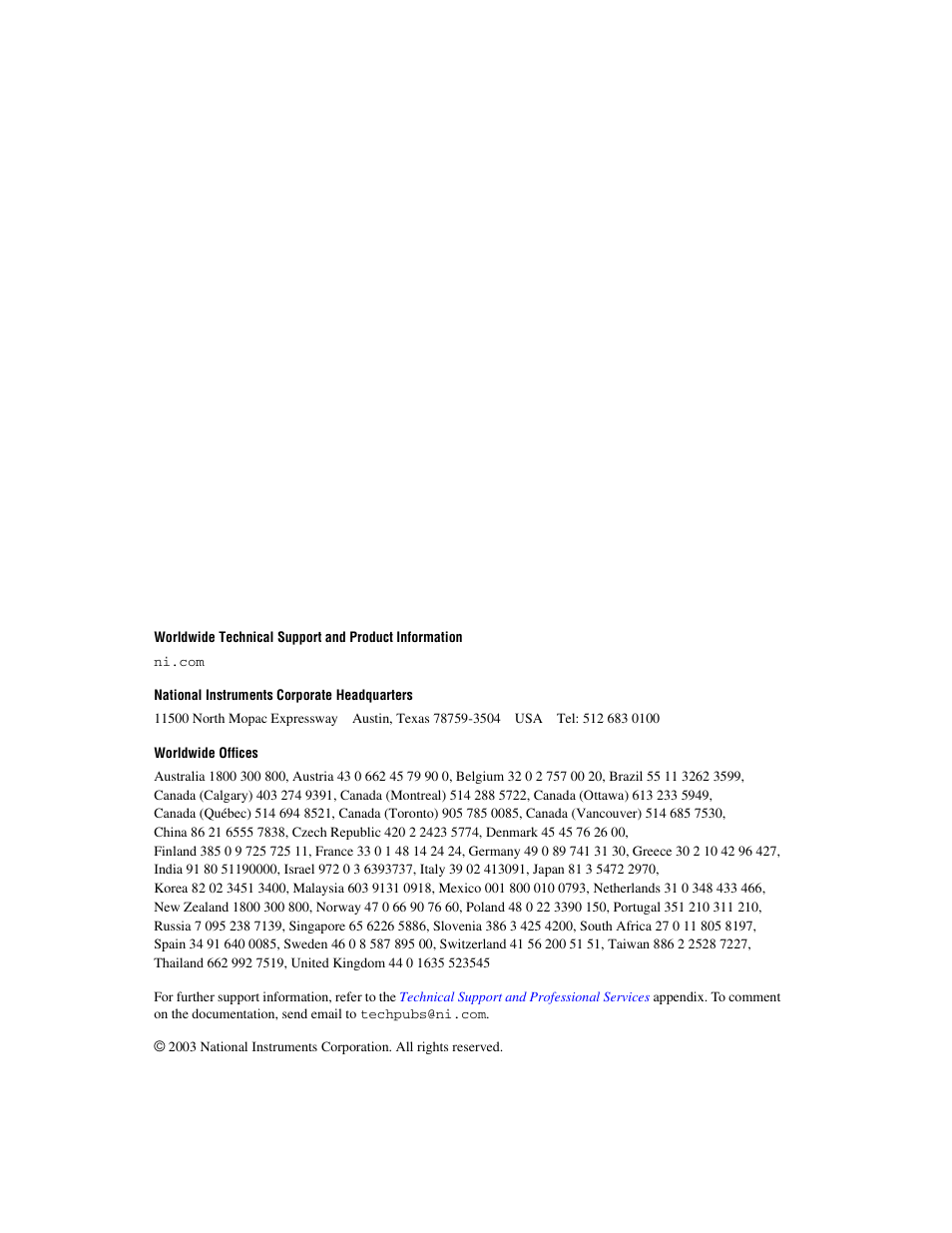 Support, National instruments corporate headquarters, Worldwide offices | National Instruments NI 1450 Series User Manual | Page 2 / 83