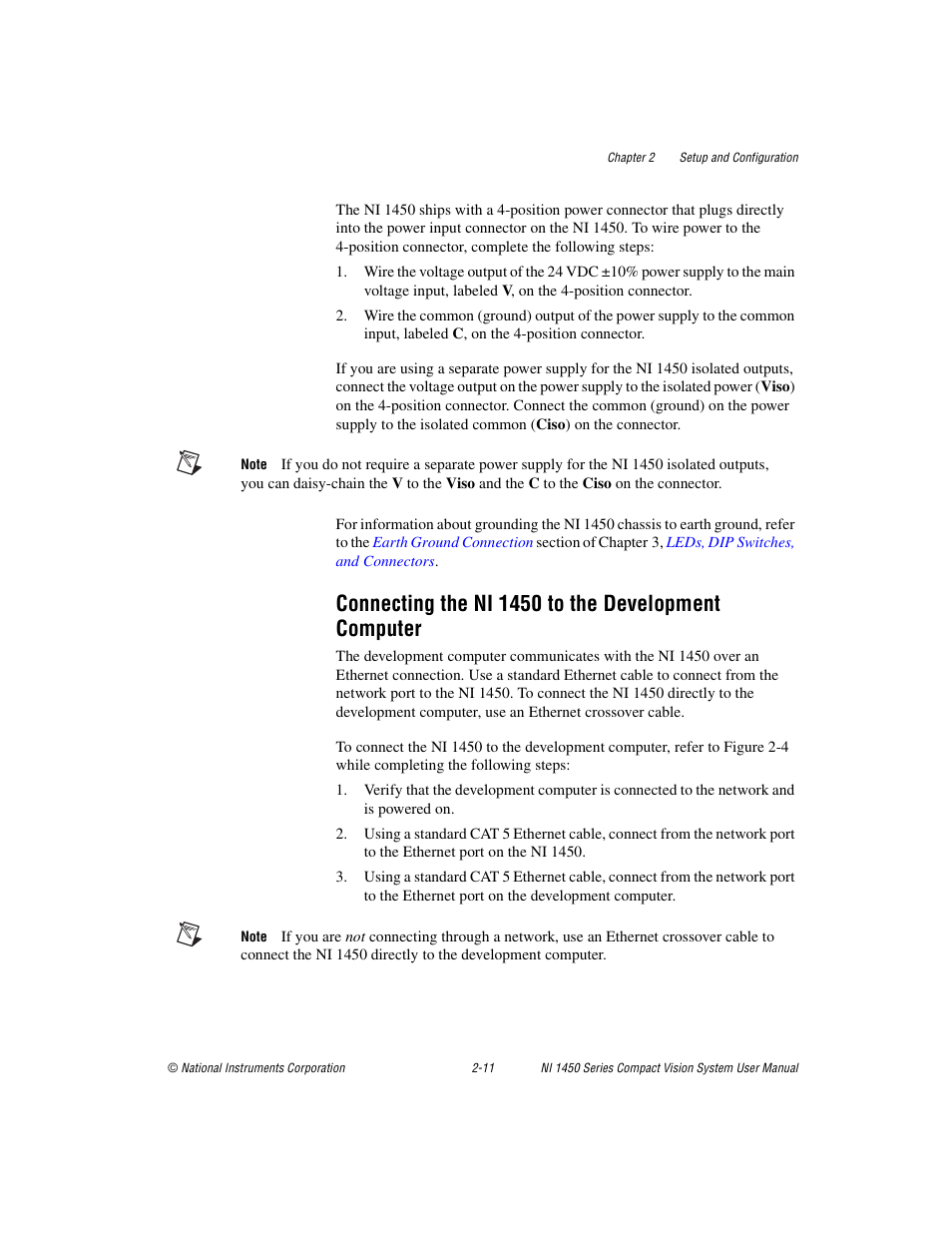 Connecting the ni 1450 to the development computer, Connecting the ni 1450 to the development, Computer | National Instruments NI 1450 Series User Manual | Page 25 / 83