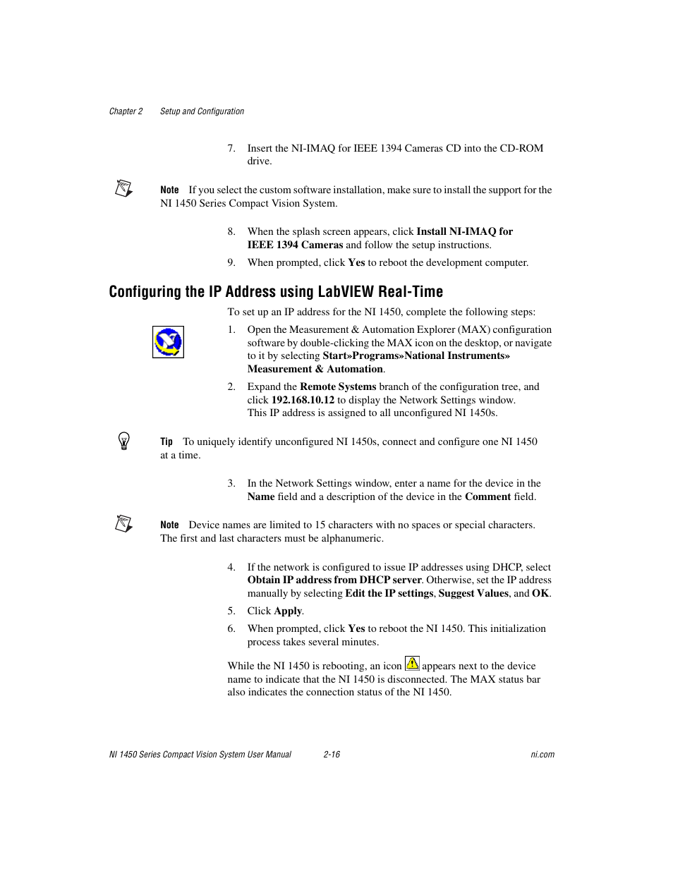 Configuring the ip address using labview real-time | National Instruments NI 1450 Series User Manual | Page 30 / 83