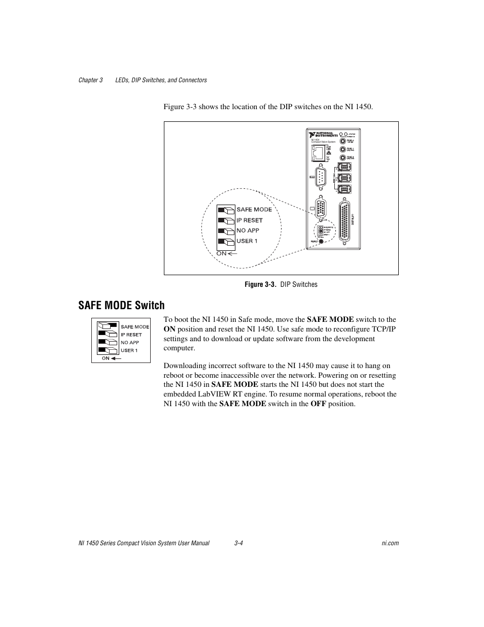 Figure 3-3. dip switches, Safe mode switch, Safe mode switch -4 | National Instruments NI 1450 Series User Manual | Page 35 / 83