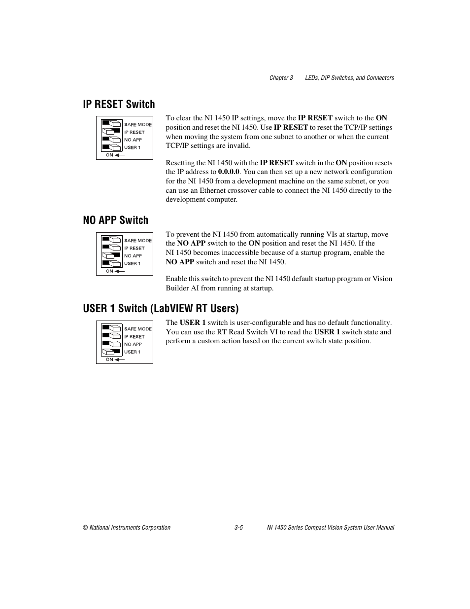 Ip reset switch, No app switch, User 1 switch (labview rt users) | National Instruments NI 1450 Series User Manual | Page 36 / 83