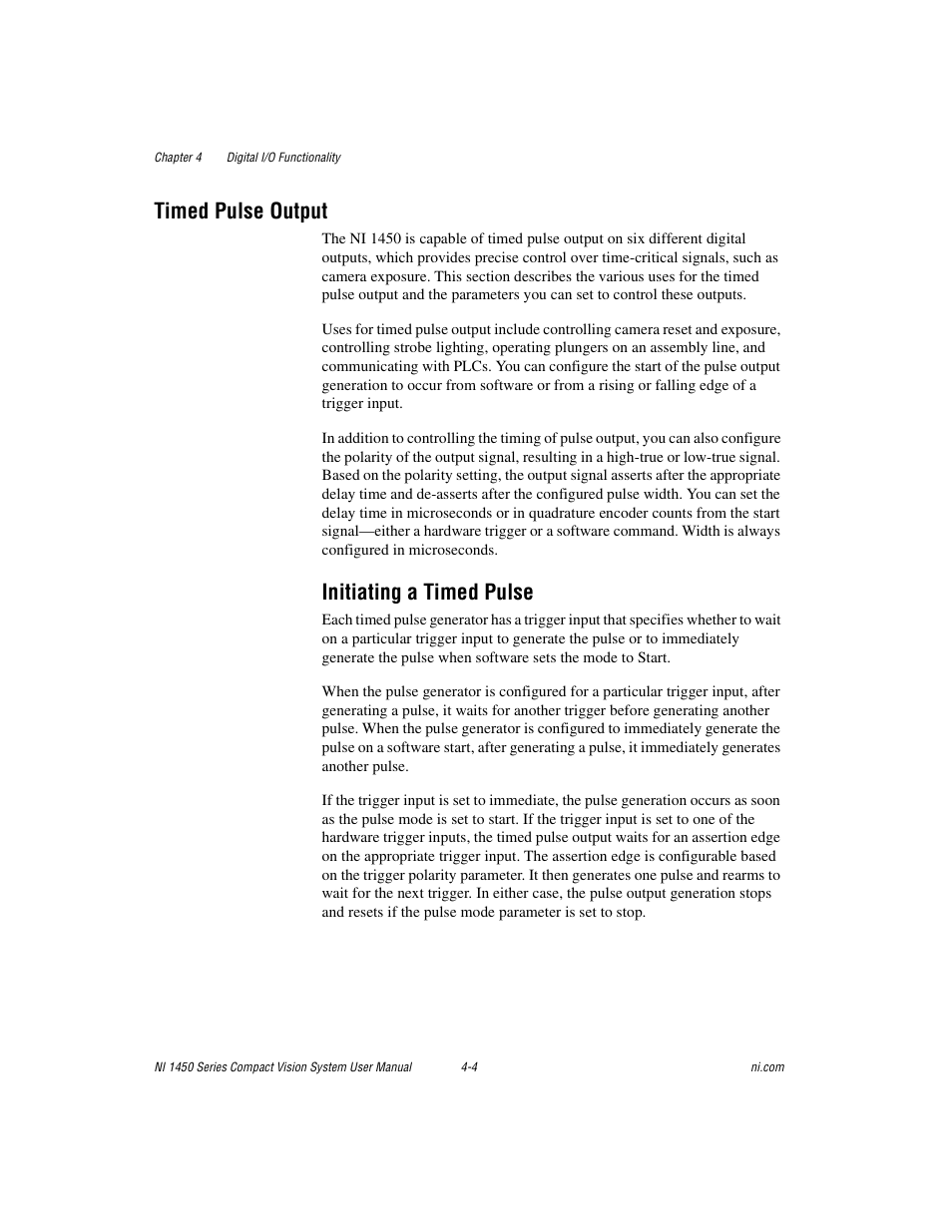 Timed pulse output, Initiating a timed pulse, Timed pulse output -4 | Initiating a timed pulse -4 | National Instruments NI 1450 Series User Manual | Page 49 / 83