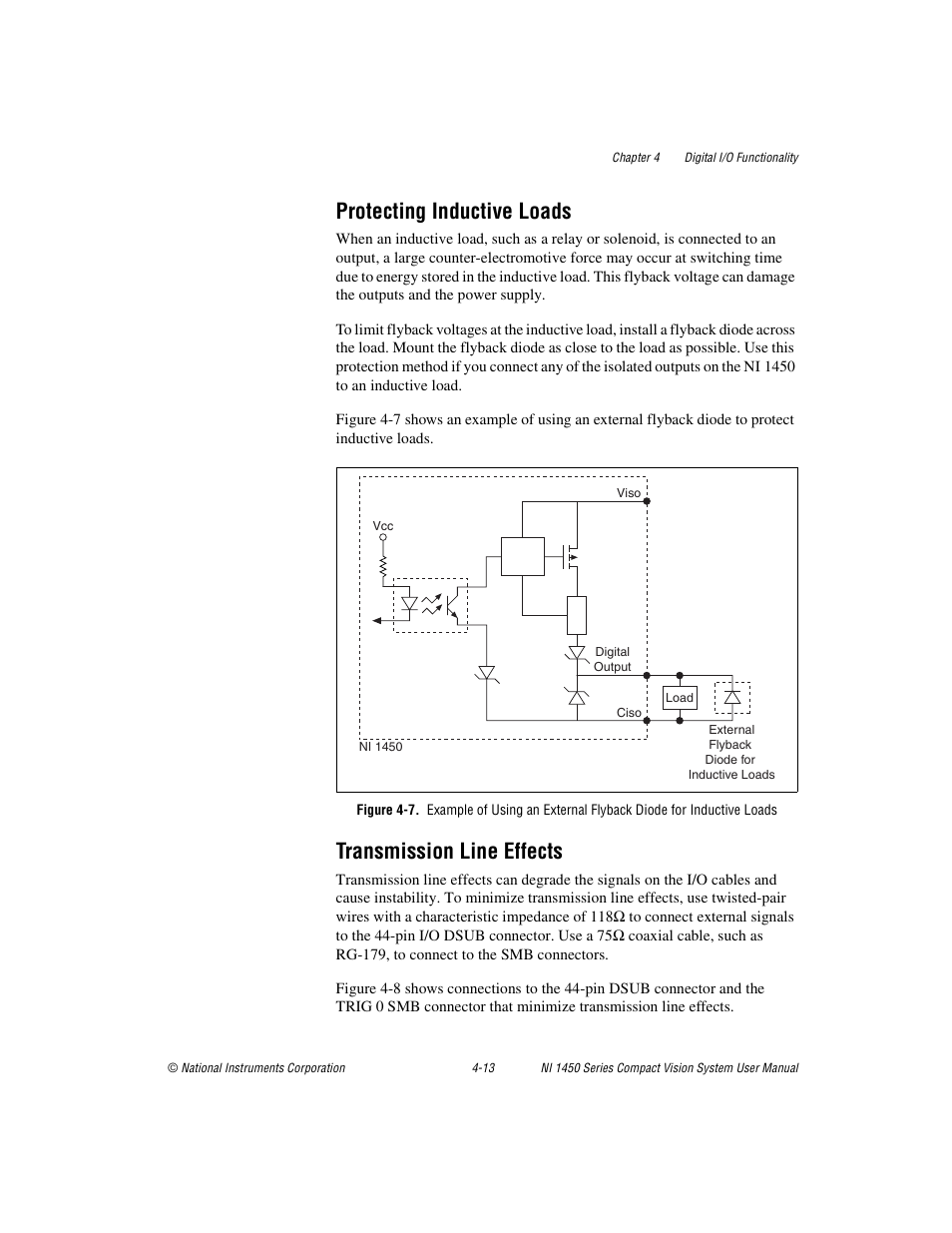 Protecting inductive loads, Transmission line effects | National Instruments NI 1450 Series User Manual | Page 58 / 83