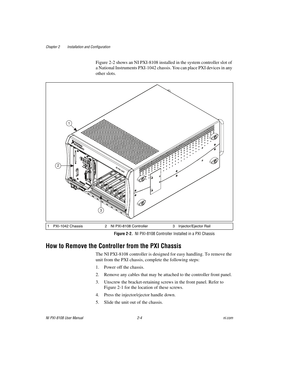 How to remove the controller from the pxi chassis | National Instruments PXI/CompactPCI Embedded Computer NI PXI-8108 User Manual | Page 18 / 83