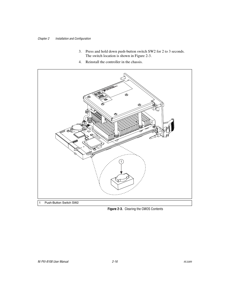 Figure 2-3. clearing the cmos contents | National Instruments PXI/CompactPCI Embedded Computer NI PXI-8108 User Manual | Page 30 / 83