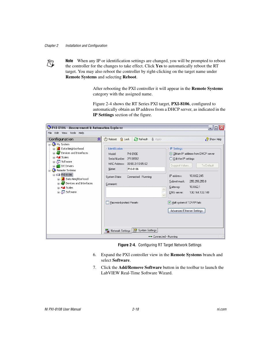 Figure 2-4. configuring rt target network settings | National Instruments PXI/CompactPCI Embedded Computer NI PXI-8108 User Manual | Page 32 / 83