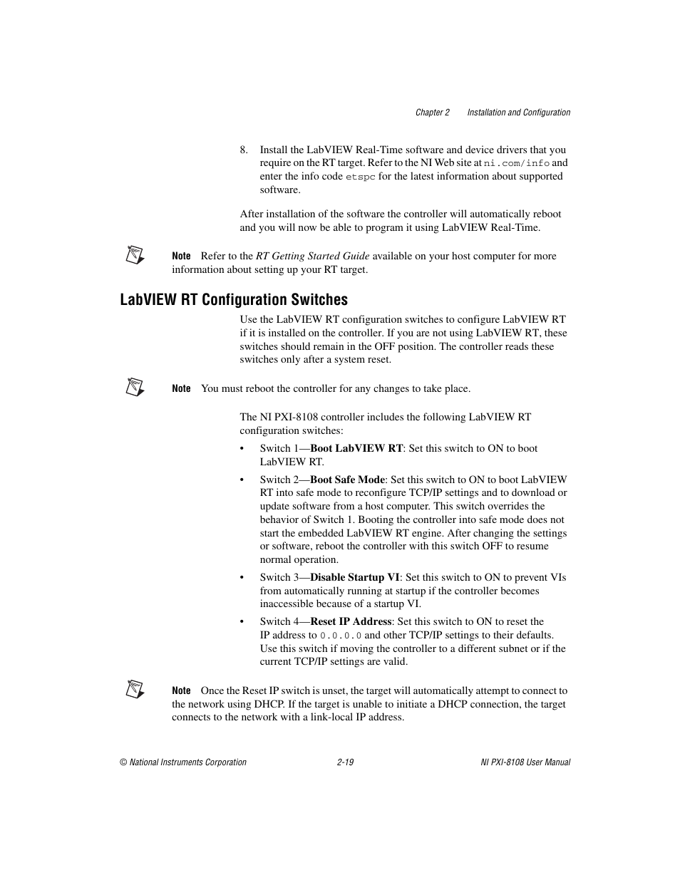 Labview rt configuration switches, Labview rt configuration switches -19 | National Instruments PXI/CompactPCI Embedded Computer NI PXI-8108 User Manual | Page 33 / 83