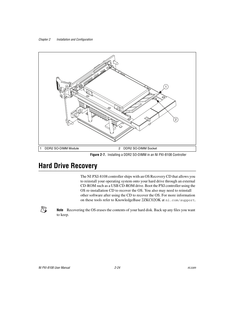 Hard drive recovery, Hard drive recovery -24 | National Instruments PXI/CompactPCI Embedded Computer NI PXI-8108 User Manual | Page 38 / 83