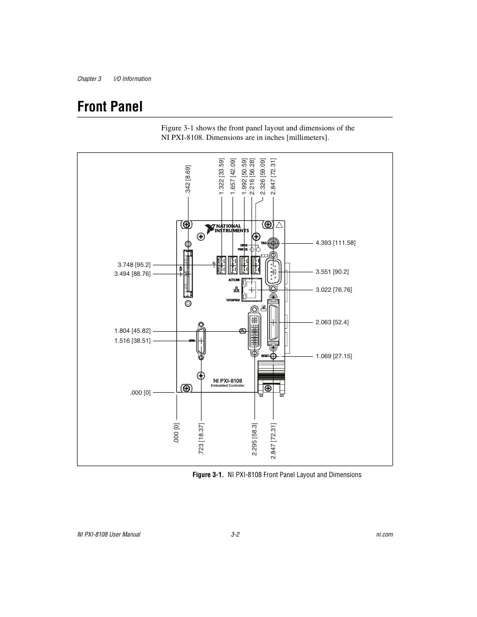 Front panel, Front panel -2 | National Instruments PXI/CompactPCI Embedded Computer NI PXI-8108 User Manual | Page 42 / 83