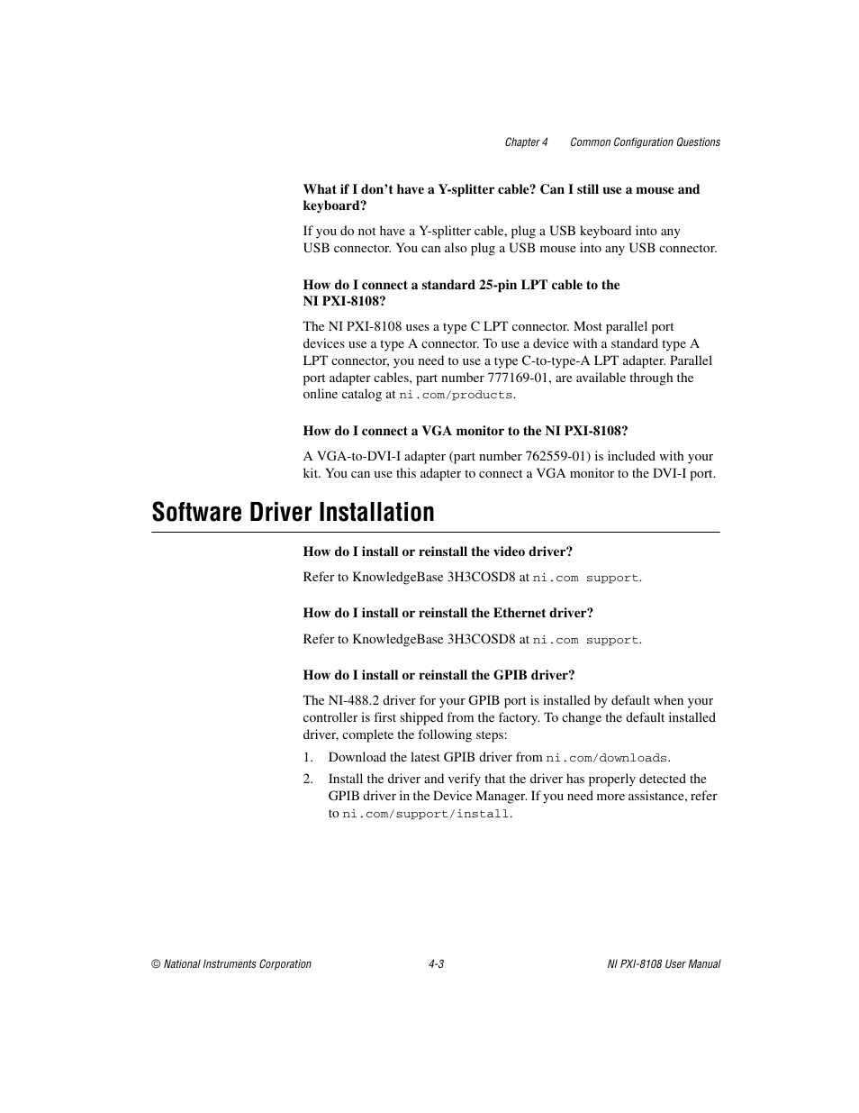 Software driver installation, Software driver installation -3 | National Instruments PXI/CompactPCI Embedded Computer NI PXI-8108 User Manual | Page 57 / 83