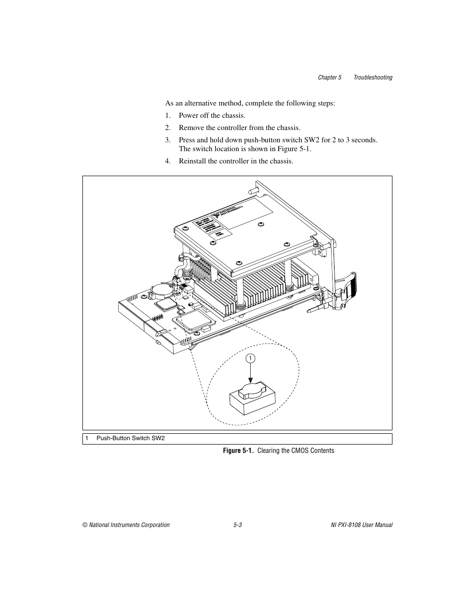 Figure 5-1. clearing the cmos contents | National Instruments PXI/CompactPCI Embedded Computer NI PXI-8108 User Manual | Page 63 / 83
