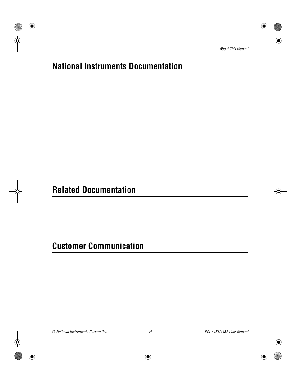 National instruments documentation, Related documentation, Customer communication | National Instruments PCI-4452 User Manual | Page 10 / 115