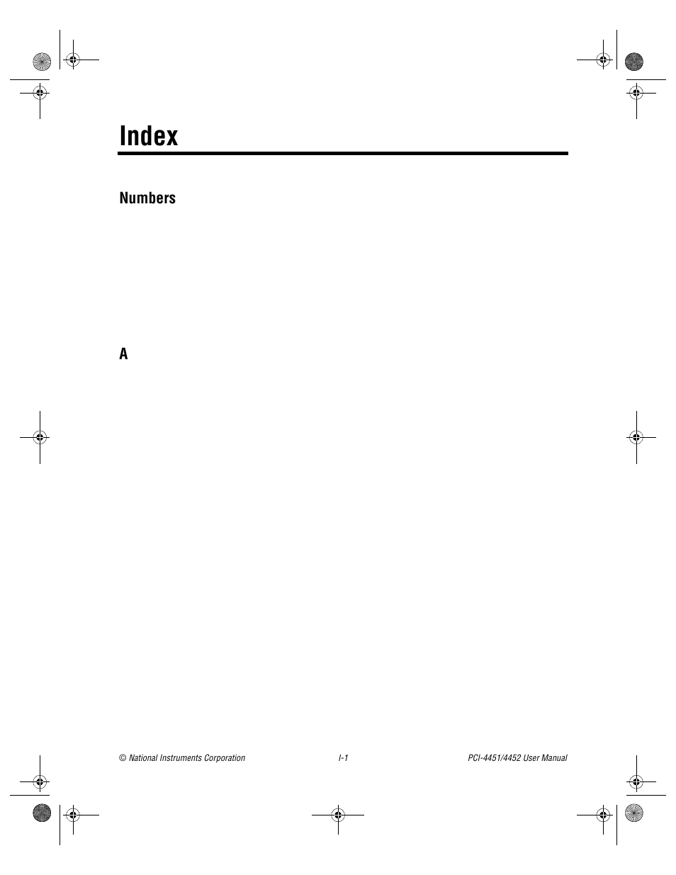 Index, Numbers | National Instruments PCI-4452 User Manual | Page 108 / 115