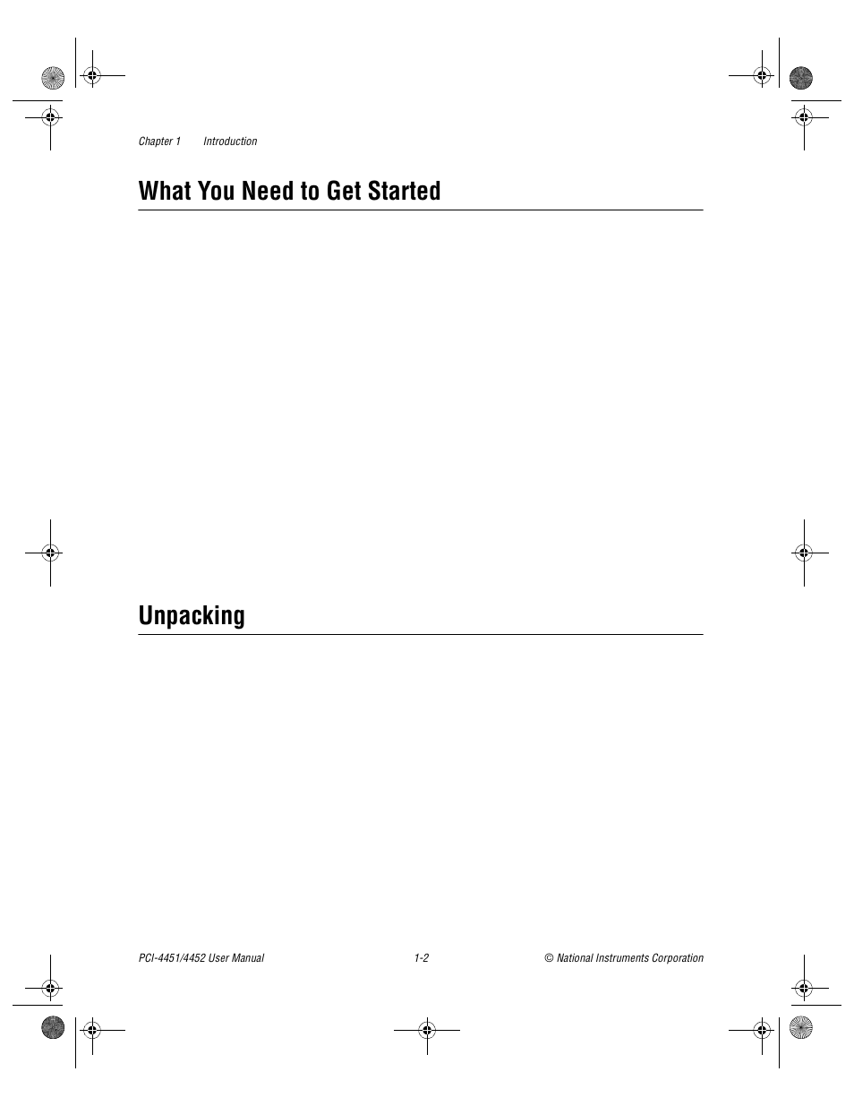 What you need to get started, Unpacking, What you need to get started -2 unpacking -2 | National Instruments PCI-4452 User Manual | Page 12 / 115