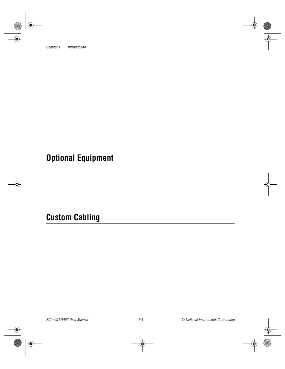 Optional equipment, Custom cabling, Optional equipment -4 custom cabling -4 | National Instruments PCI-4452 User Manual | Page 14 / 115