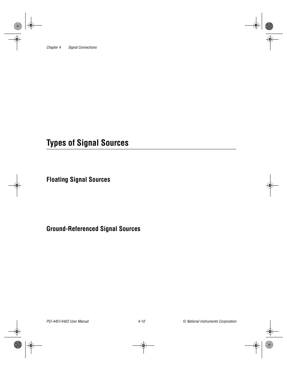 Types of signal sources, Floating signal sources, Ground-referenced signal sources | Types of signal sources -10 | National Instruments PCI-4452 User Manual | Page 40 / 115