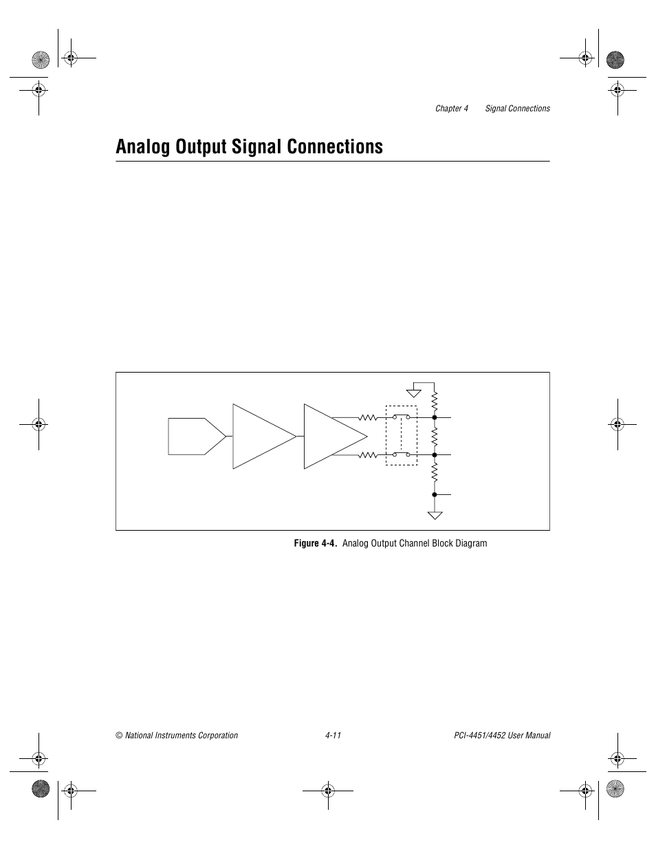 Analog output signal connections, Figure 4-4. analog output channel block diagram, Analog output signal connections -11 | Figure 4-4, Analog output channel block diagram -11 | National Instruments PCI-4452 User Manual | Page 41 / 115