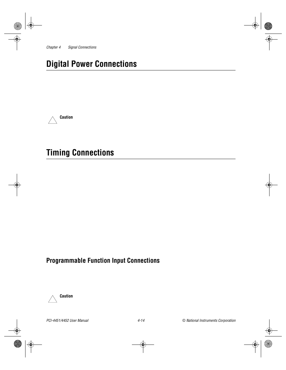 Digital power connections, Timing connections, Programmable function input connections | Programmable function input connections -14 | National Instruments PCI-4452 User Manual | Page 44 / 115
