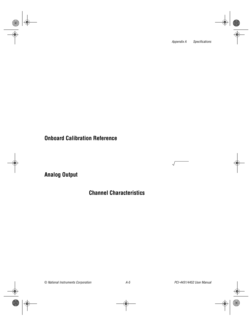 Onboard calibration reference, Analog output, Channel characteristics | National Instruments PCI-4452 User Manual | Page 76 / 115