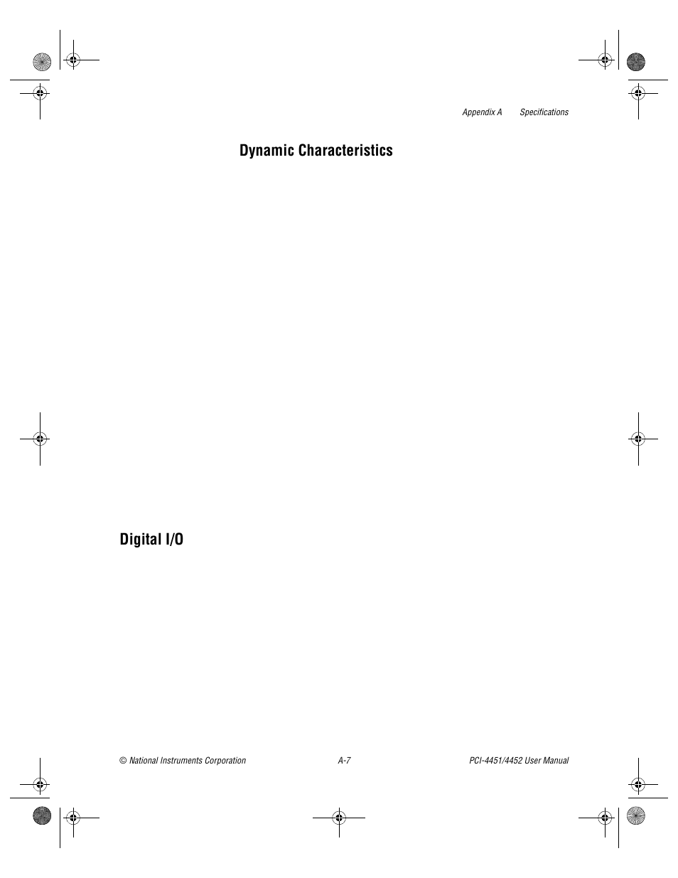 Digital i/o, Dynamic characteristics | National Instruments PCI-4452 User Manual | Page 78 / 115