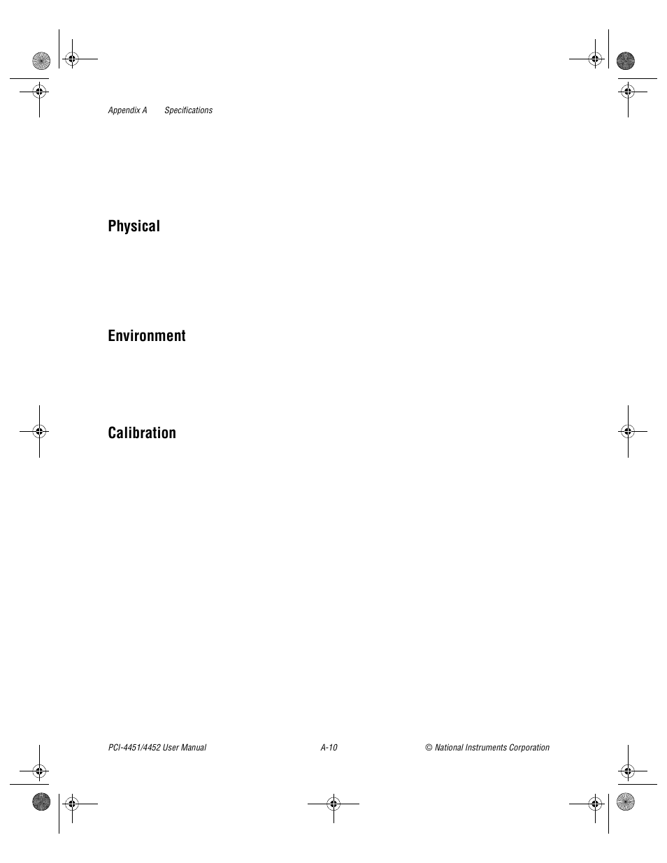 Physical, Environment, Calibration | National Instruments PCI-4452 User Manual | Page 81 / 115