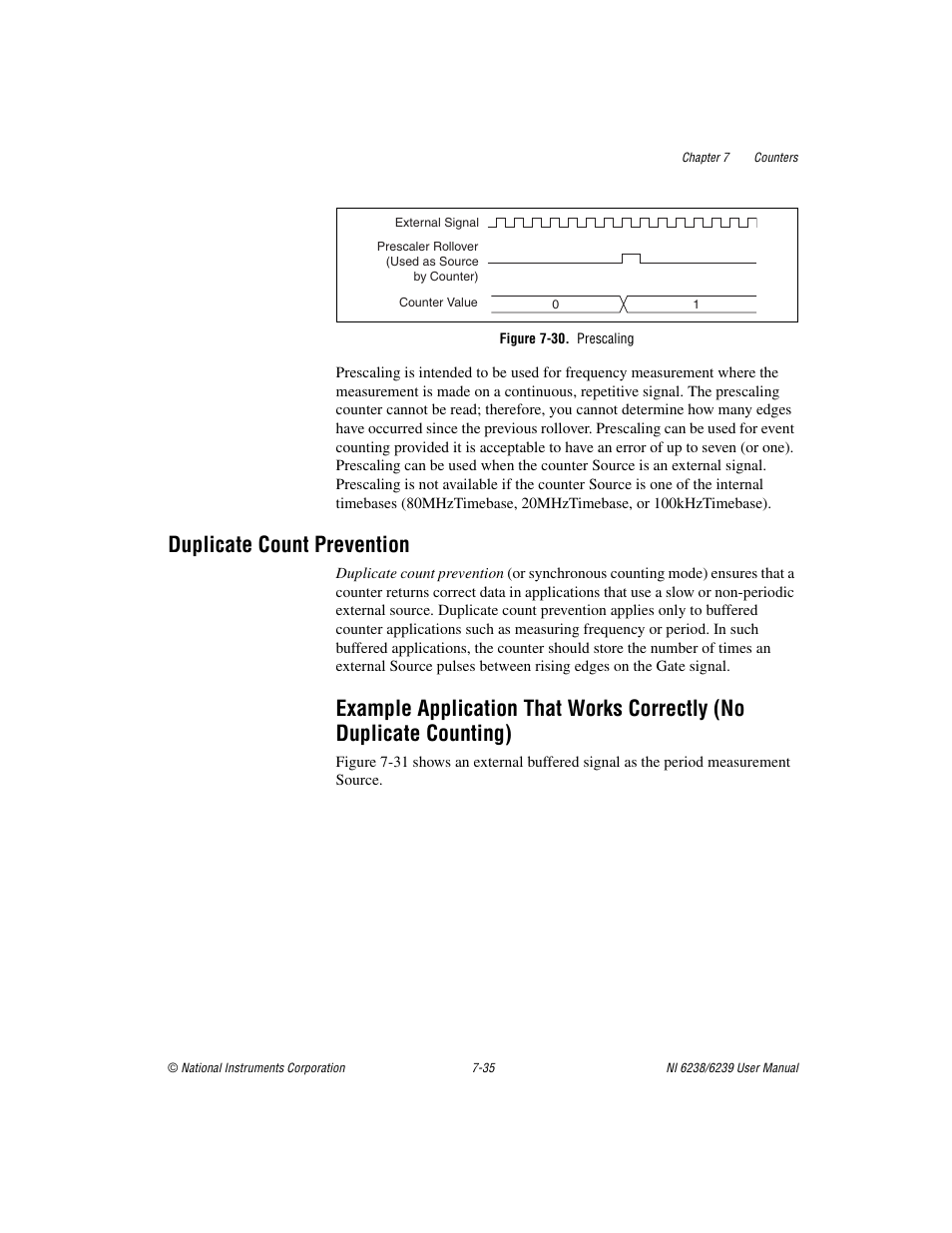 Figure 7-30. prescaling, Duplicate count prevention, Duplicate count prevention -35 | Example application that works correctly | National Instruments NI 6238 User Manual | Page 100 / 172
